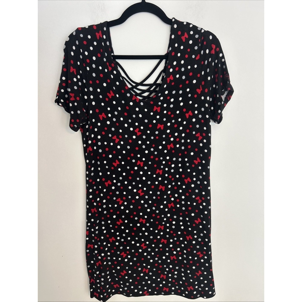 Disney Parks Women's‎ Short Sleeve V-Neck Black Polkadot Red Mickey Mouse Dress